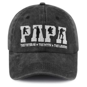 Veteran Dad Baseball Cap - PAPA The Veteran The Myth The Legend Washed Cotton Hat For Men