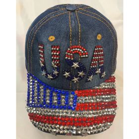 World Cup USA Bling Baseball Cap ,Rhinestone Denim Fan Hat,navy Blue