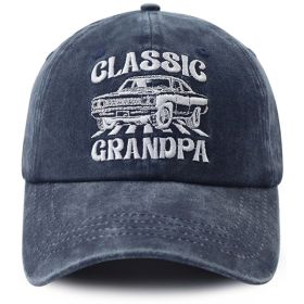 Vintage Washed Navy Baseball Cap For Men, Classic Grandpa Retro Muscle Car Embroidered Hat, Summer Casual Soft Cotton Trucker Hat Gift For Grandpa Dad
