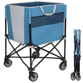 Rolling Ball Storage Cart With Wheels, Collapsible Garage Sports Equipment Organizer For Volleyball Basketball Tennis Toy Storage Multi-Sport Family G