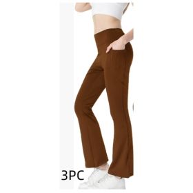Ladies Mid Waist Abdominal-shaping Slimming Cropped Pants Casual Pocket Bootcut Trousers (Option: SetD-L)