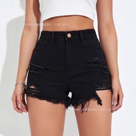 Summer Womens Denim Lift Shorts Simple Style (Option: Black-L)