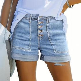 Summer Womens Denim Lift Shorts Simple Style (Option: Light Blue-L)