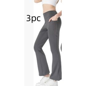 Ladies Mid Waist Abdominal-shaping Slimming Cropped Pants Casual Pocket Bootcut Trousers (Option: Dark Gray 3PC-M)