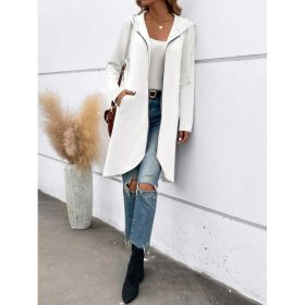 Personality Street Zip Hooded Long Velvet Lining Sweatshirt (Option: White-L)
