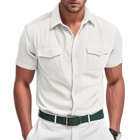 Loose Heavy Lapel Corduroy Workwear Short Sleeve Shirt (Option: White-S)