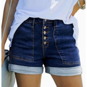 Summer Womens Denim Lift Shorts Simple Style (Option: Dark blue5-XL)