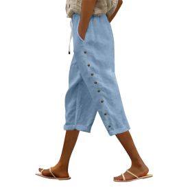 Casual Patchwork Button Cropped Pants For Women (Option: Sky Blue-M)