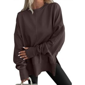 Fashion Casual Round Neck Pullover Loose Sports Long-sleeved Sweater (Option: Coffee-M)