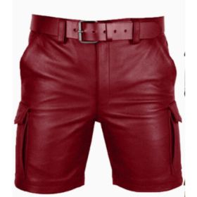 New Product Best-selling Hot Sale Solid Color PU Casual Men's Short Leather Pants Shorts (Option: Red-5XL)