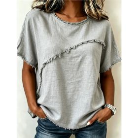 Women's Round-Neck Casual Loose Short-Sleeve Top (Option: Grey-L)