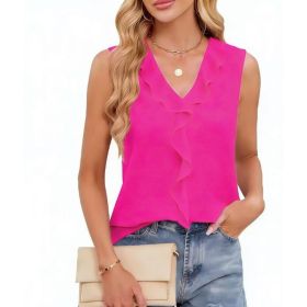 Women's Solid Color Summer Sleeveless Shirt (Option: Rose Red-XL)