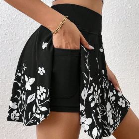 Pocket Minimalist Flower Printed Shorts With Pockets Shorts Inside Out Back To School Outfits (Option: Black-L)
