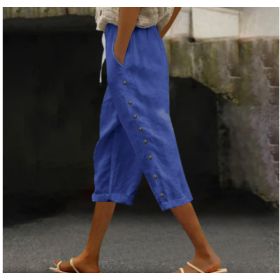 Casual Patchwork Button Cropped Pants For Women (Option: Blue-S)