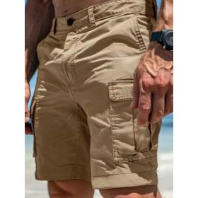 Men's Cargo Shorts Summer Multi-Pocket Button Zipper Pants With Pockers Fashion Beach Pants (Option: Khaki-XL)