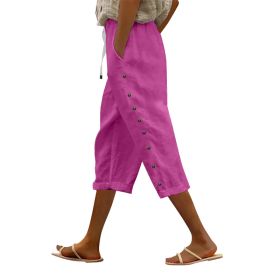Casual Patchwork Button Cropped Pants For Women (Option: Rose Red-XL)