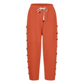 Casual Patchwork Button Cropped Pants For Women (Option: Orange Red-XL)
