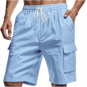 Loose Sports And Leisure Solid Color Linen Drawstring Shorts (Option: M-Light Blue)