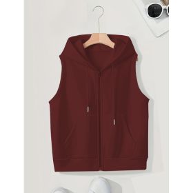 Women's Sleeveless Slim-fit Cardigan Zip Sweater (Option: Wine Red-3XL)