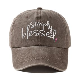Simply Blessed Wide Brim Sunshade Washed Embroidered English Letter Baseball Cap (Option: Brown-Adjustable)