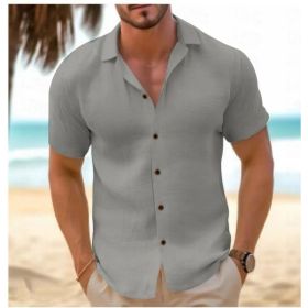 Men's Short-Sleeved Button-Down Shirt Summer Slim-Fit Lapel Shirts Casual Beachwear Clothing (Option: Light Grey-XL)