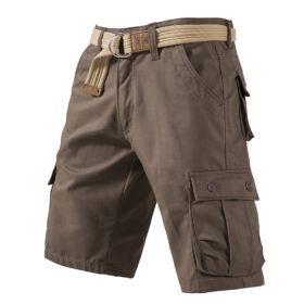 Five-point Shorts Men's Thin Summer Capris Loose Casual Pants Tooling Cotton Sports Pants (Option: 002 Coffee-29)