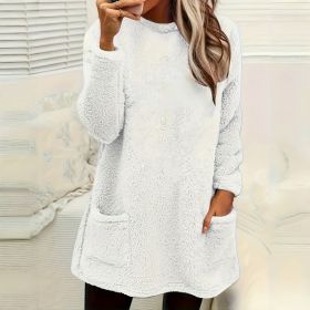 Women's Long Sleeved Pocket Plush Hoodie T-shirt (Option: White-XL)