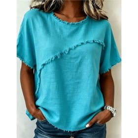 Women's Round-Neck Casual Loose Short-Sleeve Top (Option: Peacock Blue-M)