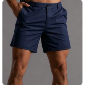 Men's Shorts With Pockets Fashion Summer Button Beach Pants (Option: Navy blue1-3XL)