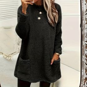 Women's Long Sleeved Pocket Plush Hoodie T-shirt (Option: Black-M)