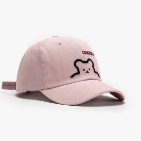 Men's Outdoor Sun Protection South Korea Cute Bear Baseball Cap (Option: 22A022 Leather Pink-Adjustable)