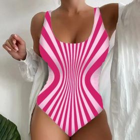 Sexy Sling One-piece Striped Printed Swimsuit (Option: Pink-3XL)