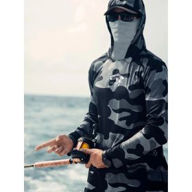 Fishing Hoodie Face Mask Neck Cover Sailing Shirt Summer Men Long Sleeve Sun Protection Hunting Jersey Camisa De Pesca Performance Fish Gear Beach Top (Option: M)