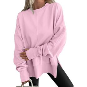 Fashion Casual Round Neck Pullover Loose Sports Long-sleeved Sweater (Option: Pink2-XL)