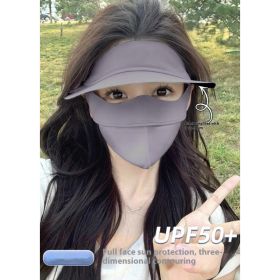 Summer Sun Mask Full Face With Hat Integrated Ice Silk Mask (Option: Light Gray)