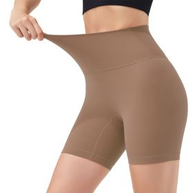4 Sizes-5 Colors Option -- 1Pc Women's High Waist Biker Shorts Tummy Control Pants Athletic Leggings Spandex Booty Shorts With 6.3In Inseam No Front S (Option: Coffee-S)