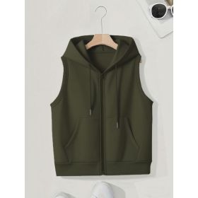 Women's Sleeveless Slim-fit Cardigan Zip Sweater (Option: Army Green-4XL)