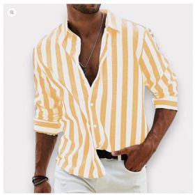 Striped Print Shirt Casual Loose Long-sleeved Shirt Men's Clothing (Option: HDCS05 Yellow-S)