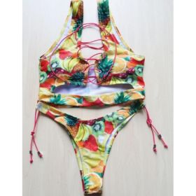 Pineapple Bikini for big boob Women Lace Up Swimwear Thong bikini set two pieces Swimsuit Bathing Suit female (Option: M-Fruits)