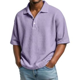 Mens Minimalist Basic Waffle-knit Button-up Collar Top (Option: Purple-M)