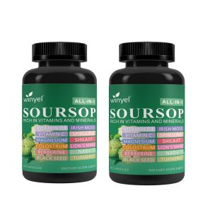 Soursop Supplement Containing 20 Herbal Extracts Including Seaweed, Lion's Mane Mushroom, Turmeric, Black Seed Oil, Oregano, And Mullein, Promoting Ov (Option: 2 PCS)
