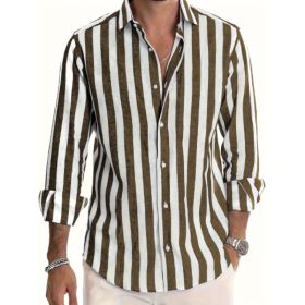 Striped Print Shirt Casual Loose Long-sleeved Shirt Men's Clothing (Option: ML254210395-XXXL)