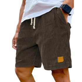 Vintage Embroidered Corduroy Fashion Lace-up Casual Shorts (Option: L-Brown)