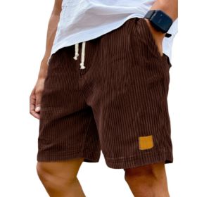 Vintage Embroidered Corduroy Fashion Lace-up Casual Shorts (Option: L-Wine Red)