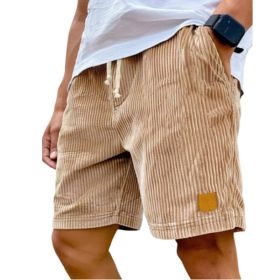 Vintage Embroidered Corduroy Fashion Lace-up Casual Shorts (Option: L-Khaki)