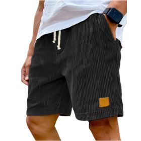 Vintage Embroidered Corduroy Fashion Lace-up Casual Shorts (Option: L-Black)