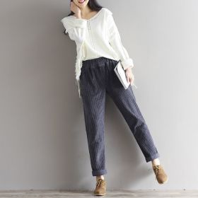 Large Size Women's Art Fan Xian Thin Corduroy Pants Autumn And Winter Loose Casual Trousers (Option: Gray-XL)