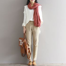 Large Size Women's Art Fan Xian Thin Corduroy Pants Autumn And Winter Loose Casual Trousers (Option: Apricot color-XL)