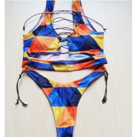 Pineapple Bikini for big boob Women Lace Up Swimwear Thong bikini set two pieces Swimsuit Bathing Suit female (Option: S-Geometric)