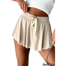 Minimal Versatile High Waist Pleating Lace-up Casual Shorts (Option: Apricot-S)